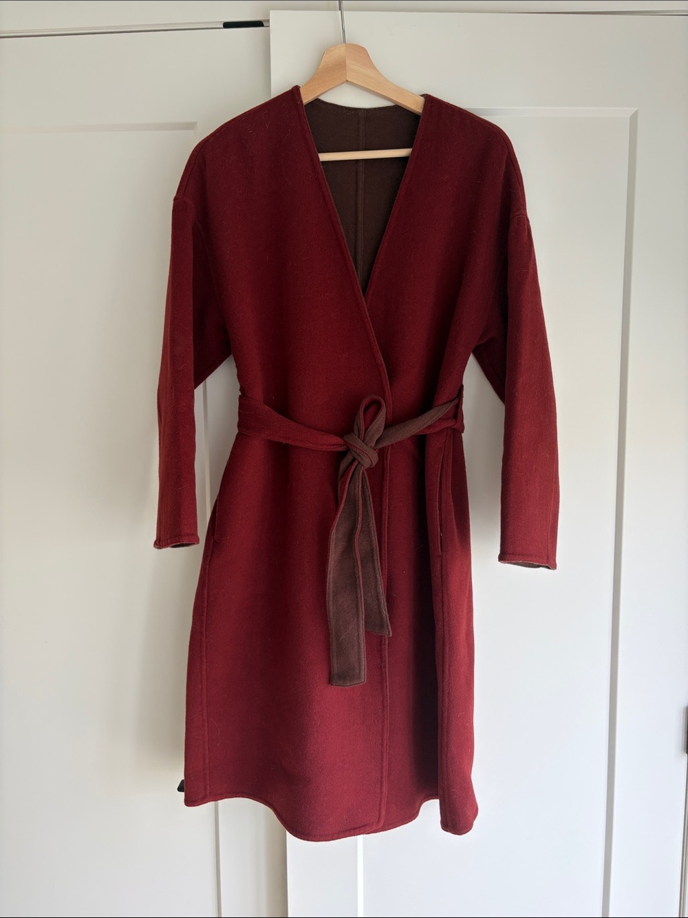 Uniqlo Deep Burgundy Wrap Robe with Dark Contrast Belt